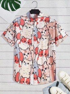 เสื้อเชิ้ตแฟชั่นยูนิเซ็กส์ลายแมวน่ารักสำหรับผู้ชาย สวมใส่สบายๆ ทุกวัน พิมพ์ลาย 3 มิติ แขนสั้น ผ้าโพลีเอสเตอร์ทอระบายอากาศได้ดี - Product Image 2