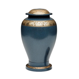 Urnas funerarias de latón de alta calidad para adultos con banda grabada, acabado en oro y azul, para cenizas humanas. - Product Image 1