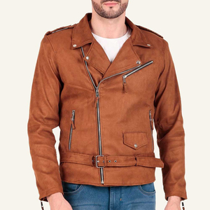 Customizable Brown Bomber Suede <b>Leather</b> <b>Jacket</b> for Men Stand Collar Zipper Closure Casual Fashion Plain Dyed Technique - Product Image 1