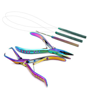 Professional Hair Extension & Beading Tool Kit Remove Plier Set for <b>beads</b> (4 Piece) I-Link Micro Ring Loop <b>Needle</b> Pulling Hook - Product Image 1