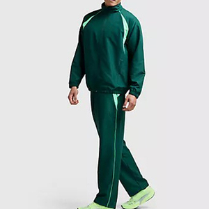 Ensemble de survêtement sportif vert pour homme, col à capuche, fermeture éclair, manches longues, respirant, en polyester tricoté, pour l'hiver, avec logo uni sur le devant - Product Image 3