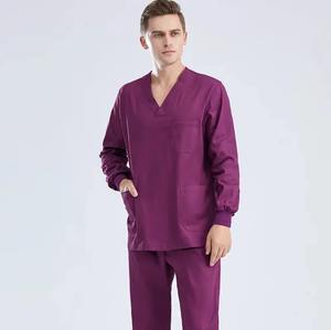 Ensemble de blouses d'infirmière unisexe en coton et polyester, uniforme médical de qualité, hauts et pantalons en coton et polyester pour femmes, col en V uni, tenue de travail - Product Image 5
