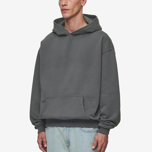 Sweat à capuche pour homme 100% Coton, sans cordon, coupe oversize et carrée, grammage lourd, ourlet brut, hiver, broderie personnalisée, coupe courte - Product Image 3