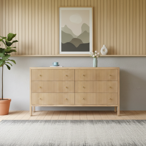 Meuble de rangement Angelina, style européen moderne, en teck massif, 6 tiroirs, pour salon - Product Image 1