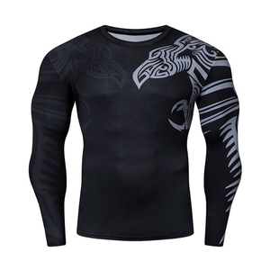 เสื้อรัดกล้ามเนื้อคุณภาพสูงสำหรับผู้ชาย MMA ปรับแต่งโลโก้ของคุณเอง พิมพ์ลายด้วยความร้อน แขนยาว แห้งเร็ว - Product Image 3