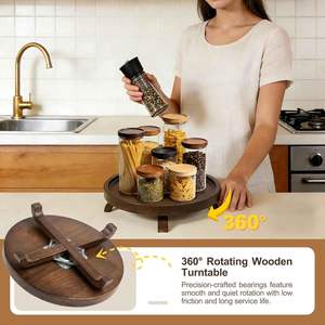 Organisateur tournant en bois Lazy Susan pour armoire, garde-manger, comptoir de cuisine, style farmhouse avec revêtement surélevé résistant à l'eau - Product Image 3