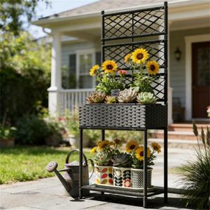 Fioriera Nera da Esterno con Supporto per Piante, Vaso da Giardino, Letto per Piante - Recinzione, Traliccio e Cancelli Durevoli per la Coltivazione Esterna - Product Image 1