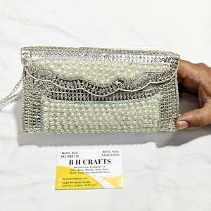 Metal Beaded Stone Pattern Clutch Bag with Cotton <b>Lined</b> Magnetic Snap Closure Shoulder Bag and Handbag for Weddings - Product Image 5