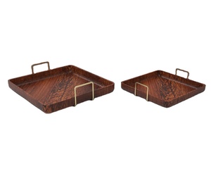 Bandeja cuadrada de madera de Acacia con asas de Metal y acabado natural, decoración de boda, mesa superior, plato de servicio - Product Image 1
