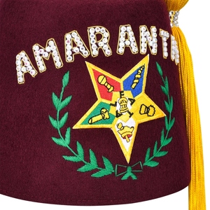 Gorro de ceremonia personalizado de la Orden del Amaranto, color granate, con bordado de joyas y borla dorada, insignia fraternal. - Product Image 2