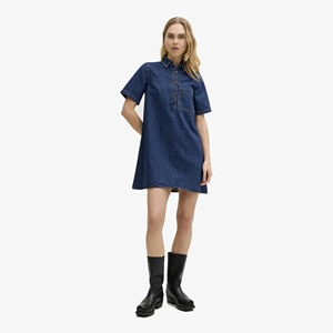 Robe décontractée en jean CONX pour le printemps, col en V, sans manches, séchage rapide, coupe trapèze mi-mollet, boutonnée, unie, 100 % coton, délavée à l'acide, vente en gros - Product Image 2