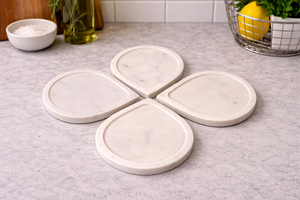 White <b>Marble</b> <b>Coaster</b> Set Handmade Natural Stone Drink <b>Coasters</b> Luxury Table Decor Export Quality - Product Image 2