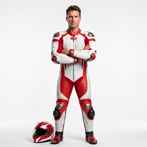 Dumela Custom Color Red <b>White</b> Leather Motorcycle Racing <b>Suit</b> Full <b>Body</b> Protection Breathable All Seasons Adult Men's Custom - Product Image 2