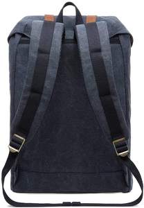 Classic Canvas <b>Backpack</b> <b>Navy</b> <b>Blue</b> Brown Leather Straps Hasps Closure Unisex Softback Daily Use 20-37L - Product Image 4