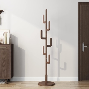 Elegant design wooden <b>coat</b> <b>rack</b> <b>standing</b> dark walnut finish clothes tree with round base minimalist entryway customized options - Product Image 2