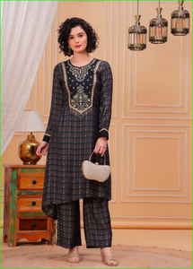 Blue Berry Zari Embroidered Asymmetrical <b>Kurta</b> Set - Product Image 5