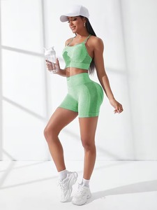Activewear Summer Casual Breathable 2 Piece Set Women Seamless Strappy Sports Bra Tummy Control <b>Booty</b> Contouring Running Biker - Product Image 1