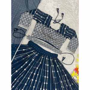 ด้ายเย็บผ้าจอร์เจียที่น่าสนใจงาน zari lehenag choli กับ dupatta TEAL - Product Image 3