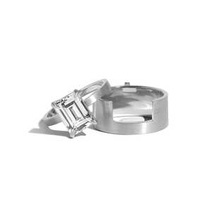 Anillos de Diamantes Cultivados en Laboratorio Esmeralda, Personalizados IGI, 3 Quilates, Oro Sólido de 14K, Anillo Ancho Desmontable Tipo Cigarro, Conjunto Nupcial Modular, Fabricante - Product Image 3