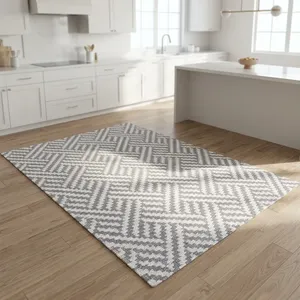 Modern Handmade PVC Patio Rugs Striped Pattern PET Friendly Washable Non-Slip Rubber Backing Low Pile Outdoor Use <b>Machine</b> - Product Image 3