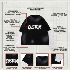 Custom Print Long Sleeve Crop T-<b>Shirt</b> Men Oversized Street Style O-Neck Knitted Cotton Contrast Trim - Product Image 6