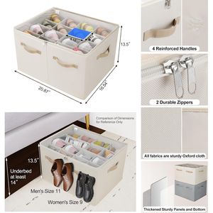Boîte à chaussures pliable avec séparateurs réglables et couvercle transparent, organisateur de rangement pour baskets gain de place avec poignées renforcées - Product Image 3