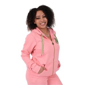 เสื้อแจ็คเก็ตสีชมพู AKA Signature Embossed Jacket AKA เสื้อแจ็คเก็ตมีฮู้ดแบบซิปสำหรับผู้หญิง เสื้อสเวตเชิ้ตแขนยาวลำลอง เสื้อคลุมสำหรับใส่ด้านนอก - Product Image 3