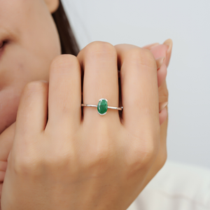 Wholesale Natural Gemstone High Quality <b>Emerald</b> Single Stone Half Bezel Setting 925 Sterling <b>Silver</b> <b>Ring</b> For Women's - Product Image 2