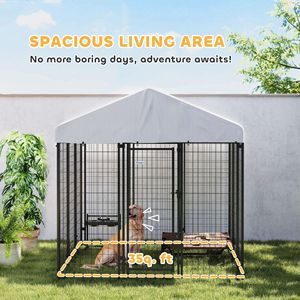 กรงสุนัขขนาดใหญ่สำหรับกลางแจ้ง สีเงิน ขนาด 6 ฟุต x 6 ฟุต x 6 ฟุต พร้อมผ้าคลุมกันรังสียูวีและกันน้ำ พร้อมระบบล็อคกันหนีและหลังคา - Product Image 4
