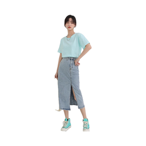 Jupe courte en jean urbaine pour femme, coupe classique, décontractée, basique, en denim, longueur genou, avec ceinture, vente en gros - Product Image 1