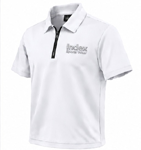Camiseta Polo Deportiva Blanca de Manga Corta con Cierre para Hombre, Marca Index Sports Wear, Logotipo Bordado, Tejido de Punto de Secado Rápido, Estilo Deportivo - Product Image 3