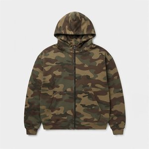 Sweat-shirt à capuche zippé pour femme, camouflage, avec logo personnalisé, manches longues, en molleton de coton, coupe classique, pour l'automne - Product Image 1