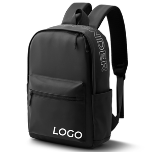 Black Nylon Student <b>Backpack</b> 15 Inches Multiple Pockets Zipper Closure Unisex Daypack Minimalist Style - Product Image 1