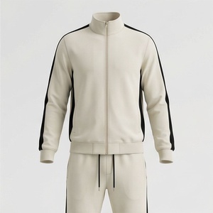 Survêtement décontracté pour homme, couleur unie, fermeture éclair intégrale, col montant, respirant, polyester et coton, vêtement de sport d'automne, coupe régulière avec côtés zippés - Product Image 1