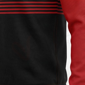 Polo à manches longues pour homme, rouge et noir, à blocs de couleur, design rayé, style décontracté, tricoté, avec poche sur le devant - Product Image 5