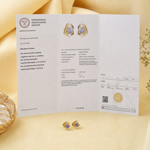 Boucles d'oreilles clous en or jaune massif 9K 9KT avec diamant de laboratoire certifié IGI et tanzanite pour femme – Fabricant de bijoux sur mesure en gros - Product Image 3
