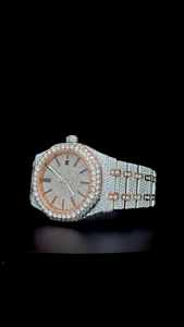 Luxury Two-Tone <b>Iced</b> <b>Out</b> <b>Watch</b> for Men - VVS Moissanite Diamond Bust Down <b>Watch</b> - Rose Gold Plated Dial Custom Timepiece - Product Image 2