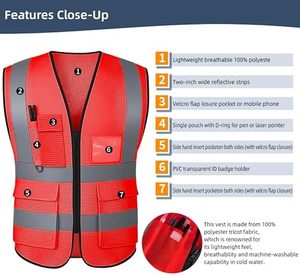 เสื้อกั๊กสะท้อนแสงสูง 100% โพลีเอสเตอร์ มาตรฐาน ANSI Class 2 EN ISO 20471 Class 3 สีตามสั่ง สำหรับงานจราจร ขายส่ง - Product Image 2