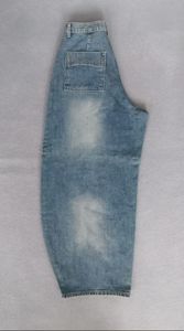 Pantalon en jean bleu unisexe ample de haute qualité, vintage, personnalisé, en coton, avec lavage à l'acide et impression à l'encre - Product Image 3