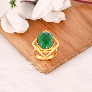 <b>Adjustable</b> Green Hydro Brass Handmade Gemstone <b>Ring</b> for Women - Product Image 3