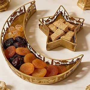 Juego de Bandejas Doradas de Metal para Servir, Diseño de Estrella y Luna, Hechas a Mano con Grabado Tradicional Chino, Platos para Fiestas - Product Image 1