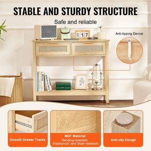 Natural Rattan <b>Console</b> <b>Table</b> with 2 <b>Storage</b> Drawers Sliding Door Entryway Sofa <b>Table</b> Liv Home Decor - Product Image 5