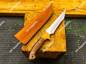 Couteau de chasse et de camping à lame fixe en acier inoxydable de qualité industrielle, forgé à la main, avec manche en bois, lame pleine longueur, étui extérieur, OEM - Product Image 5