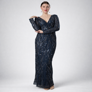 Vestido de Noche Formal de Sirena para Mujer de Diseñador |   Vestido de Fiesta Largo con Bordado Natural para Bodas, Galas y Eventos - Product Image 1