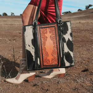 กระเป๋าหนังวัวแกะสลักลายด้วยมือ, กระเป๋าถือสไตล์ตะวันตก, กระเป๋าโท้ทสไตล์ตะวันตก, กระเป๋าหนังแกะสลักลายด้วยมือ, กระเป๋าเอกสารหนัง - Product Image 1