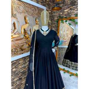 DISEÑADOR GEORGETTE BORDADO BOREDR BATA DE TRABAJO FONDO CON DUPATTA NEGRO - Product Image 2