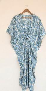 Kaftan en coton imprimé à la main pour femme, robe de plage bohème d'été, kaftan indien fait main - Product Image 6