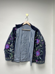 Veste bomber en velours faite à la main pour femmes, broderie florale, style bohème ethnique, épaisse, automne/hiver, longue, rembourrée en coton - Product Image 6