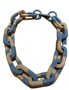 Collier à maillons bois et résine, épais, chaîne ajustable, style bohème, pour femme, idée cadeau de mariage