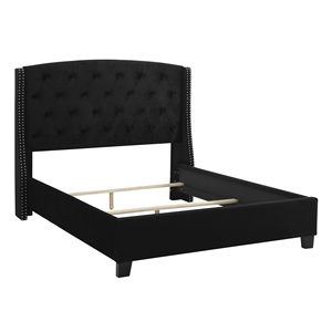 Letto Imbottito in Stile Contemporaneo con Finitura Nera, Struttura in Legno e Dettagli in Tessuto e Borchie, Arredamento Camera da Letto - Product Image 5